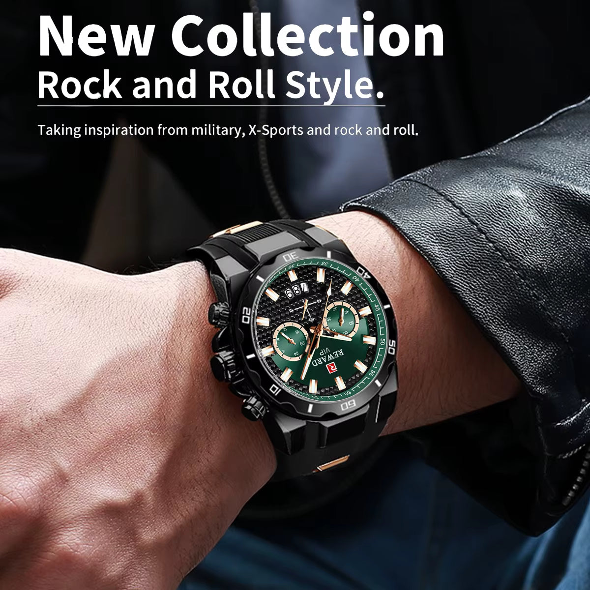 REWARD Elite Force Watch | Military Style Black & Green | Sport Watch