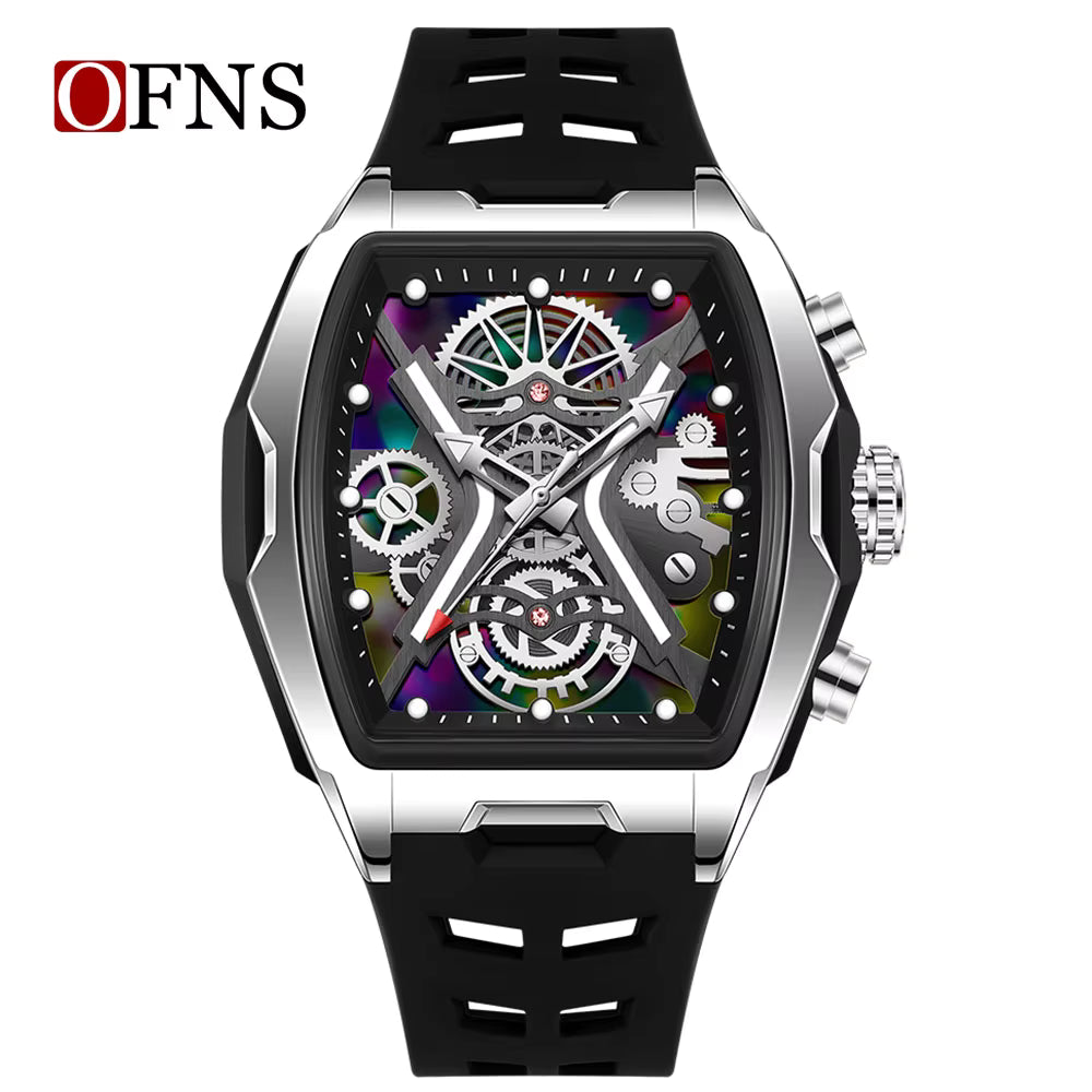 Men’s Glow-in-the-Dark Quartz Watch – OFNS1213 Waterproof Sport & Casual Silicone Strap Watch